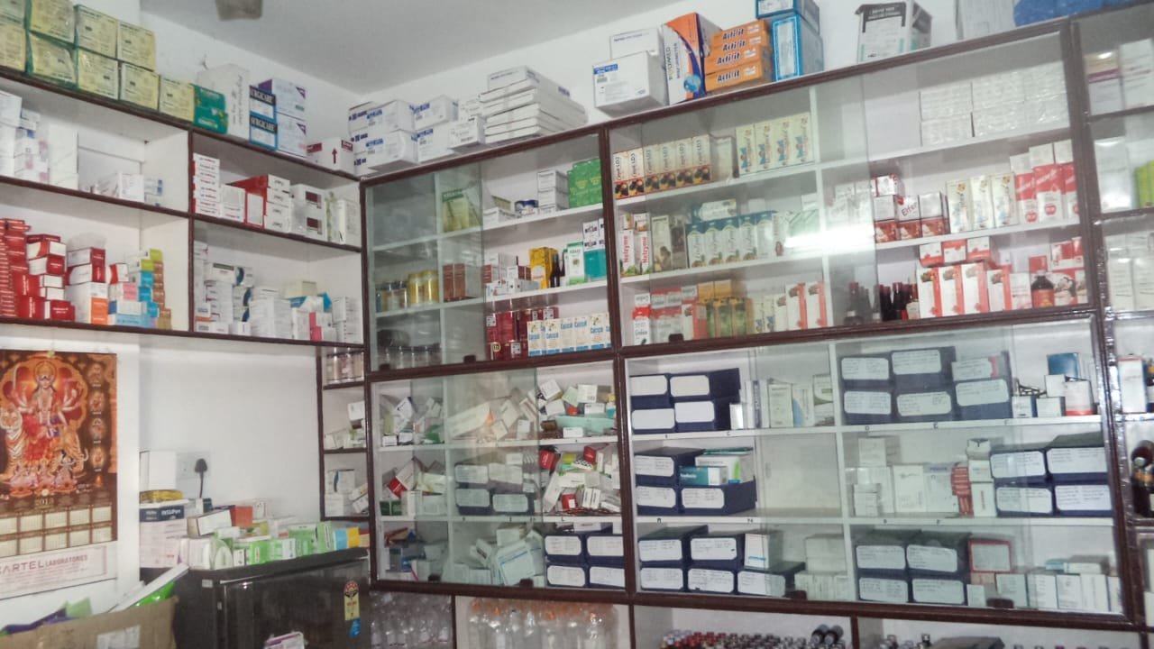 Pharmacy interior and comprehensive medicine stock